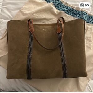 ISO Tory Burch Olive Suede Tote or Toasted Sesame Color